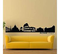 WANGSHUAIS Adhesivo de pared en blanco y negro - Horizonte de la ciudad de Roma, Italia, Roma, silueta de edificio, pegatina de pared para sala de estar o dormitorio, vinilo impermeable 110 x 29 cm