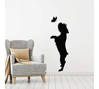 WANGSHUAIS Calcomanías de pared en blanco y negro - Schnauzer y mariposa, calcomanía de pared de vinilo impermeable para decoración de habitación de perro, 28 x 42 cm