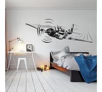 WANGSHUAIS Pegatinas de pared en blanco y negro de avión de combate para habitación de niño, dormitorio, sala de estar, decoración de pared, vinilo impermeable, 45 x 129 cm