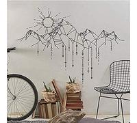 WANGSHUAIS Pegatinas de pared en blanco y negro, diseño geométrico de montañas y sol, decoración de sala de estar, dormitorio, vinilo impermeable, 75 x 57 cm