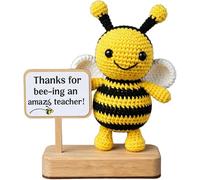 WangSong Regalo de agradecimiento al profesor, abeja de ganchillo hecha a mano, decoración de juguete de abejas tejidas a mano con tarjeta inspiradora, mini lindo regalo de abejas para el día del