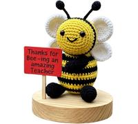 WangSong Regalo de agradecimiento al profesor, abeja de ganchillo hecha a mano, decoración de juguete de abejas tejidas a mano con tarjeta inspiradora, mini lindo regalo de abejas para el día del