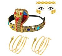 WangVipfei 4 piezas de accesorios de disfraz egipcio, accesorios para la cabeza de cobra, pulseras de serpiente, tatuaje facial, faraón, accesorios para mujer, Halloween, carnaval, fiesta