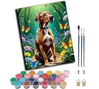 WANGWANGMIAO DIY Pintura por Números Kit, Mariposa del bosque y perro retriever marrónPintar por Numeros para Adultos Principiantes ，Regalo de decoración de Navidad (16 * 20 Pulgadas),sin marco