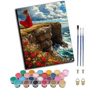 WANGWANGMIAO Pintar por Numeros Adultos,Chica falda roja acantilado junto al mar Colorearpor Numeros Adultos,Pintar con Numeros,40X50cm Cuadros para Pintar Por Numeros Decoración del Hogar,sin marco