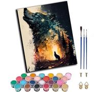 WANGWANGMIAO Pintar por Numeros Adultos,Lobo con reflejo de acuarela negra,Pintura por Numeros,Paint by Numbers,40X50cm Lienzos Pintar Acrilico con 3 Pinceles y Pigmento Acrílico,sin marco