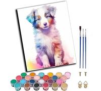 WANGWANGMIAO Pintar por Numeros Adultos,Perro de acuarela Pastor Australiano DIY Pintura por Numeros Cuadros para Pintar por Numeros Kit con Pinceles y Pinturas Acrilicos 40x50cm,sin marco