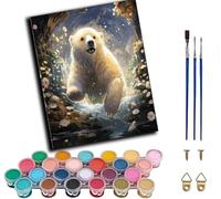WANGWANGMIAO Pintar por Numeros para Adultos,Oso polar Aurora Pintura por Números con Pinceles y Pinturas -16 * 20 Pulgadas- Regalo de decoración de navidad,sin marco