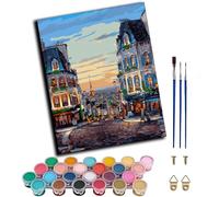 WANGWANGMIAO Pintar por Numeros para Adultos,Paisaje urbano de una ciudad europea feliz (16 * 20 Pulgadas) Pintura por Números con Pinceles y Pinturas Decoraciones para el Hogar,sin marco