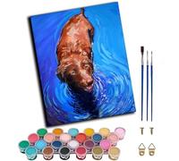 WANGWANGMIAO Pintar por Numeros para Adultos,Perro labrador marrón en agua Pintura por Números con Pinceles y Pinturas -16 * 20 Pulgadas- Regalo de decoración de navidad,sin marco