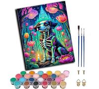 WANGWANGMIAO Pintura por números para adultos,Flores del bosque mágico y perro calavera colorido., kit de pintura alegre, pintura por números,pinceles de lienzo,decoración para el hogar,sin marco