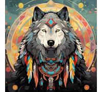 WANGXIAO Diy Pintar por Numeros Adultos - Manualidades pintura acrilica Kit Cuadro DIY completo,40x40cm,jefe lobo mágico indio,Con marco