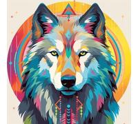 WANGXIAO Diy Pintar por Numeros Adultos - Manualidades pintura acrilica Kit Cuadro DIY completo,40x40cm,jefe lobo mágico indio,Con marco