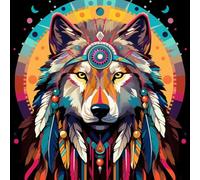 WANGXIAO Diy Pintar por Numeros Adultos - Manualidades pintura acrilica Kit Cuadro DIY completo,40x40cm,jefe lobo mágico indio,Con marco
