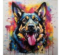 WANGXIAO Diy Pintar por Numeros Adultos - Manualidades pintura acrilica Kit Cuadro DIY completo,40x40cm，Grafiti colorido de perro pastor alemán,Con marco
