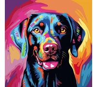 WANGXIAO Diy Pintar por Numeros Adultos - Manualidades pintura acrilica Kit Cuadro DIY completo,40x40cm，Perro grafiti colorido, labrador negro,Sin marco