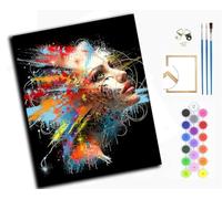 WANGXIAO Diy Pintar por Numeros Adultos - Manualidades pintura acrilica Kit Cuadro DIY completo,40x50cm，Garabato de cara de mujer,con marco