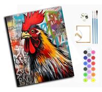WANGXIAO Diy Pintar por Numeros Adultos - Manualidades pintura acrilica Kit Cuadro DIY completo,40x50cm，Gallo garabato,con marco