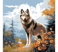 WANGXIAO Juego de Pintura por números para Adultos,Lienzo de Pintura al óleo con Pinceles y Pintura,como Regalo de decoración del hogar,40 x 40 cm,lobo, animal pastoral de la jungla,Sin marco