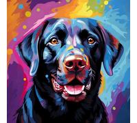 WANGXIAO Juego de Pintura por números para Adultos,Lienzo de Pintura al óleo con Pinceles y Pintura,como Regalo de decoración del hogar,40 x 40 cm,Perro grafiti colorido, labrador negro,Sin marco