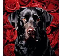 WANGXIAO Juego de Pintura por números para Adultos,Lienzo de Pintura al óleo con Pinceles y Pintura,como Regalo de decoración del hogar,40 x 40 cm,perro labrador negro rosa roja,Con marco