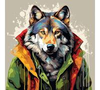 WANGXIAO Juego de Pintura por números para Adultos,Lienzo de Pintura al óleo con Pinceles y Pintura,como Regalo de decoración del hogar,40 x 40 cm,Calle Cool Wolf,Con marco
