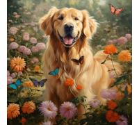 WANGXIAO Juego de Pintura por números para Adultos,Lienzo de Pintura al óleo con Pinceles y Pintura,como Regalo de decoración del hogar,40 x 40 cm,Feliz mariposa de perro golden retriever,Con marco