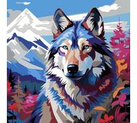 WANGXIAO Juego de Pintura por números para Adultos,Lienzo de Pintura al óleo con Pinceles y Pintura,como Regalo de decoración del hogar,40 x 40 cm,Lobo guardián de la montaña, rosa,Con marco