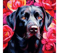 WANGXIAO Pintar Con Numeros Adultos,Con Tres Pinceles y Pintura Acrílica,Cuadros para Pintar Por Numeros DIY para Principiantes,40x40 cm,perro labrador negro rosa roja,Con marco