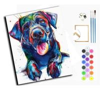WANGXIAO Pintar Con Numeros Adultos,Con Tres Pinceles y Pintura Acrílica,Cuadros para Pintar Por Numeros DIY para Principiantes,40x50 cm,Perro labrador negro de acuarela colorido,con marco