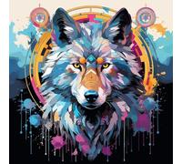 WANGXIAO Pintar con Numeros para Adultos,DIY Pintura por Números Decoraciones para el Hogar,40x40cm,la magia del lobo de colores del antiguo Egipto,Con marco