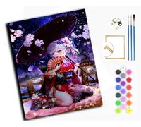 WANGXIAO Pintar por Numeros Adultos Art - Manualidades pintura acrilica Kit Cuadro DIY completo - 40x50cm,Chica sakura del anime japonés,con marco