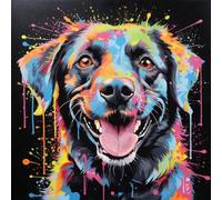 WANGXIAO Pintar por Numeros Adultos,DIY Pintura por Números，con Pinceles y Pintura Acrilica,40x40 cm,perro labrador con grafiti colorido,Sin marco