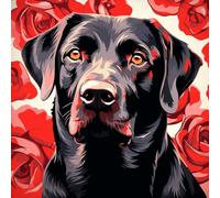 WANGXIAO Pintar por Numeros Adultos,DIY Pintura por Números，con Pinceles y Pintura Acrilica,40x40 cm,perro labrador negro rosa roja,Con marco