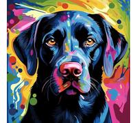 WANGXIAO Pintar por Numeros Adultos,DIY Pintura por Numeros Cuadros para Pintar por Numeros Kit con Pinceles y Pinturas Acrilicos,40x40cm，perro labrador negro junto al lago,Con marco