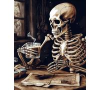 WANGXIAO Pintar por Numeros Adultos,DIY Pintura por Numeros Cuadros para Pintar por Numeros Kit con Pinceles y Pinturas Acrilicos,40x50cm，Esqueleto elegante tomando café o té,Sin marco