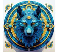 WANGXIAO Pintar por Numeros Adultos,DIY Pintura por Numeros Kit,Cuadros por Numeros Pigmento Acrílico,Decoración para el Hogar Regalo,40x40cm,Magia del lobo azul del antiguo Egipto,Con marco