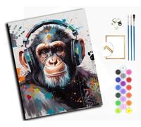WANGXIAO Pintar por Numeros Adultos,DIY Pintura por Numeros Kit,Cuadros por Numeros Pigmento Acrílico,Decoración para el Hogar Regalo，40x50cm，Mono chimpancé garabato,con marco