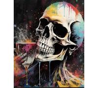 WANGXIAO Pintar por Numeros Adultos,DIY Pintura por Números,Kit de Pintura al óleo de Lienzo DIY para con Pinceles,Pigmento Acrílico，40 x 50cm,Esqueleto elegante tomando café o té,Sin marco