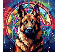 WANGXIAO Pintar por Numeros Adultos,DIY Pintura por Números,Kit de Pintura al óleo de Lienzo DIY para con Pinceles,40 x 40cm,Perro pastor alemán de mitología fantástica,Con marco