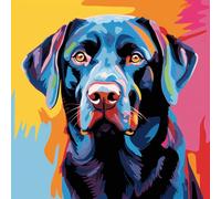 WANGXIAO Pintar por Numeros Adultos,DIY Pintura por Números,Kit de Pintura al óleo de Lienzo DIY para con Pinceles,40 x 40cm,perro labrador negro colorido,Con marco