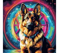 WANGXIAO Pintar por Numeros Adultos,DIY Pintura por Números,Kit de Pintura al óleo de Lienzo DIY para con Pinceles,Pigmento Acrílico,40 x 40cm,Perro pastor alemán de mitología fantástica,Con marco