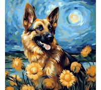 WANGXIAO Pintar por Numeros Adultos,DIY Pintura por Números,Kit de Pintura al óleo de Lienzo DIY para con Pinceles,40 x 40cm,Obra maestra del perro pastor alemán,Con marco
