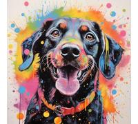 WANGXIAO Pintar por Numeros Adultos,DIY Pintura por Números,Kit de Pintura al óleo de Lienzo DIY para con Pinceles,Pigmento Acrílico,40 x 40cm,perro labrador con grafiti colorido,Sin marco