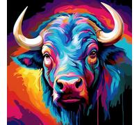 WANGXIAO Pintar por Numeros Adultos,DIY Pintura por Números,Kit de Pintura al óleo de Lienzo DIY para con Pinceles,40 x 40cm,Garabato colorido de búfalo africano,Con marco