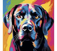 WANGXIAO Pintar por Numeros Adultos,DIY Pintura por Números,Kit de Pintura al óleo de Lienzo DIY para con Pinceles,Pigmento Acrílico,40 x 40cm,perro labrador negro colorido,Con marco