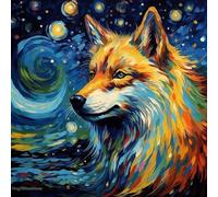WANGXIAO Pintar por Numeros Adultos,DIY Pintura por Números,Kit de Pintura al óleo de Lienzo DIY para con Pinceles,40 x 40cm,lobo azul del cielo estrellado,Con marco