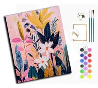 WANGXIAO Pintar por Numeros Adultos,DIY Pintura por Números,Kit de Pintura al óleo de Lienzo DIY para con Pinceles,40 x 50cm,Flores tropicales pastel,con marco