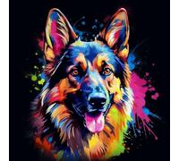 WANGXIAO Pintar por Numeros Adultos,DIY Pintura por Números,Kit de Pintura al óleo de Lienzo DIY para con Pinceles,Pigmento Acrílico，40 x 40cm,Grafiti de perro pastor alemán colorido,Con marco