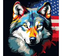 WANGXIAO Pintar por Numeros Adultos,DIY Pintura por Números,Kit de Pintura al óleo de Lienzo DIY para con Pinceles,Pigmento Acrílico，40 x 40cm,acuarela de la bandera del lobo,Sin marco